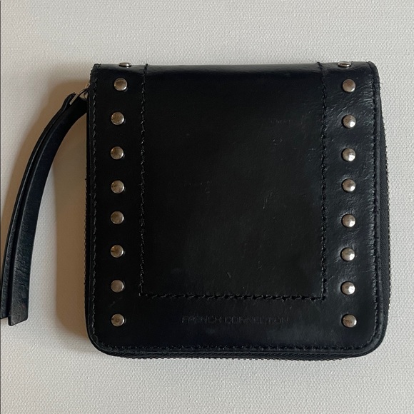 French connection black leather studded full zip wallet - Picture 1 of 7